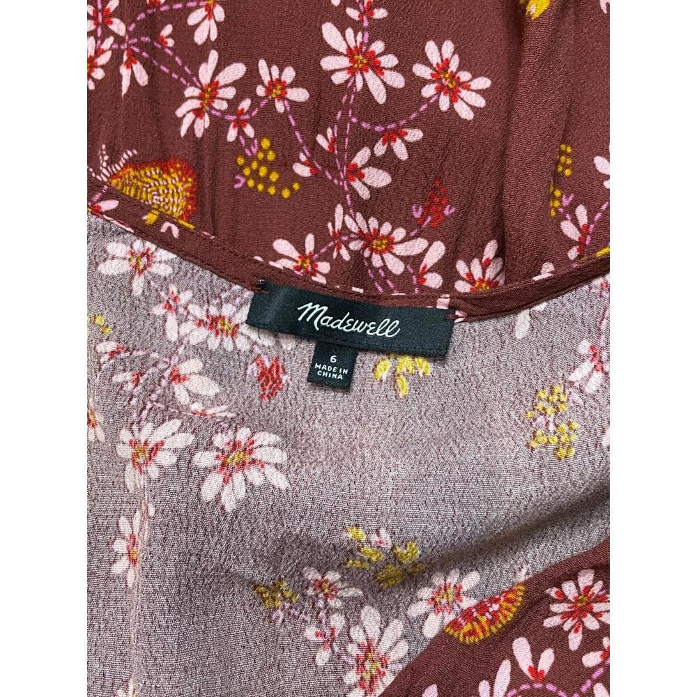 Madewell Ruffle Wrap Dress Windowbox Floral Butterfly Burgundy Short Sleeve 6 - Picture 9 of 9